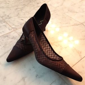 Nina Brown Metallic Satin/Sheer Heels | Women's size 7